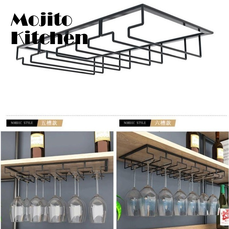 Soporte de copas de vino para barman, estante colgante debajo del gabinete, organizador de vidrio, barra de hierro, herramienta, barra de exhibición de botellas