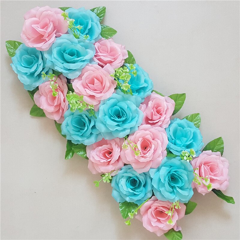 Artificial Rose Row Wedding Flower Row Arch Flower Four Corners Chamber Floral Arrangements Wedding Road Lead Pergola Happiness: Lake Blue   Meat Meal