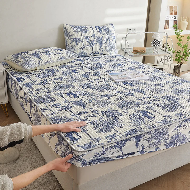 Zomer Verdikte Latex Hoeslaken Antislip Beschermende Sprei Airconditioner Driedelige Set Zomer Slaapmat: Licht Geel