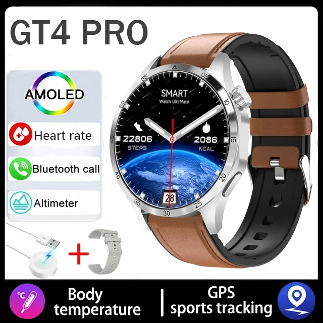 2025 Nuovo 4 pro accorto guarda da uomo Schermo AMOLED HD da 1,43 pollici GPS Chiamata Bluetooth Monitoraggio della saluto Funziona per androide IOS ragazza: Blu