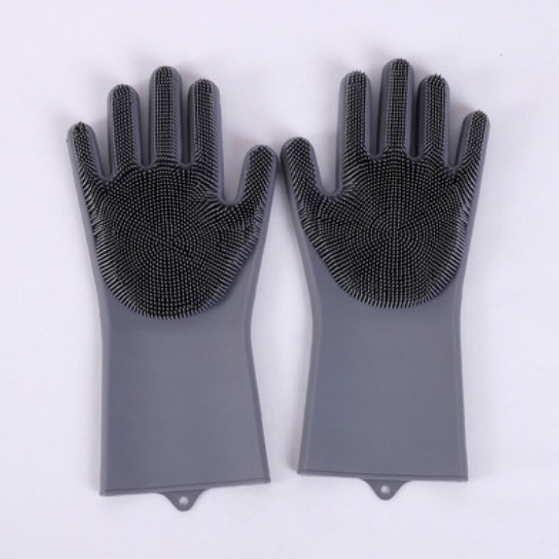 Guantes de goma para limpieza de lavavajillas, manoplas mágicas de silicona para lavar platos, estropajo para el hogar, cocina, herramienta de limpieza, 1 par: Black