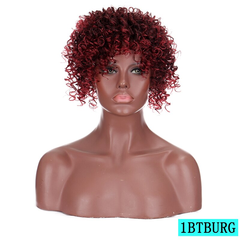Xnaira Synthetic 20CM Faux Afro Curly Hair Wigs Women's Natural Black Gold Curly Heat-Resistant Hairpiece: 1BTBURG