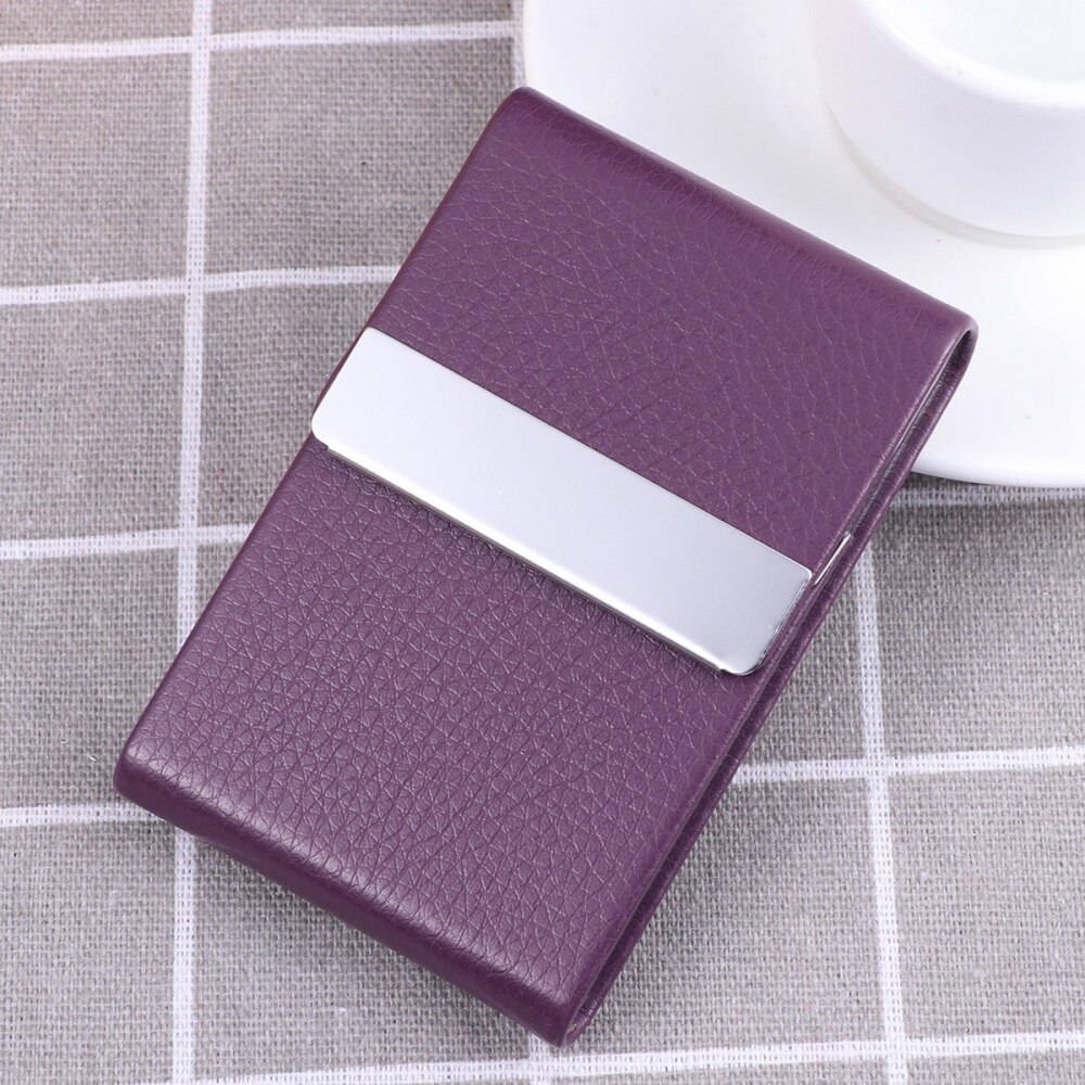 Big Capacity Vertical Section Business Name Holder Credit Holder Unisex Visit Case Metal Wallet PU Leather Solid Steel B: Purple