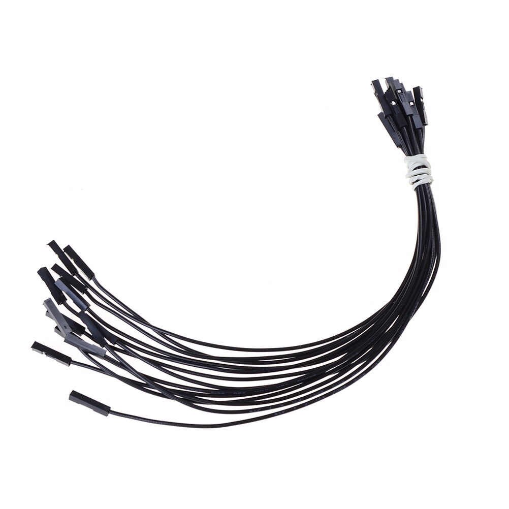 10 stk/parti 24 awg blød silicium ledning 1 pin hun til hun jumper wire dupont kabel 20cm: Sort