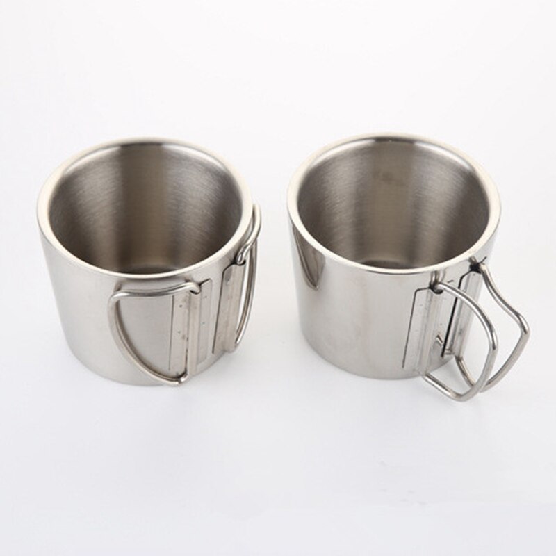 350ml Portable Camping Cup Outdoor Folding Handle vacuum Cups Durable double Stainless Steel coffee beer Mug