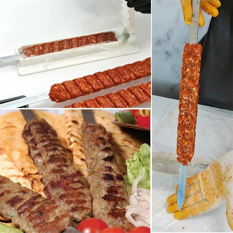Nyhed enkelt række kebab maskine grill kødspyd kebab presse maskine genanvendelig plastik grillspyd maskine kebab forberedelse grill værktøj