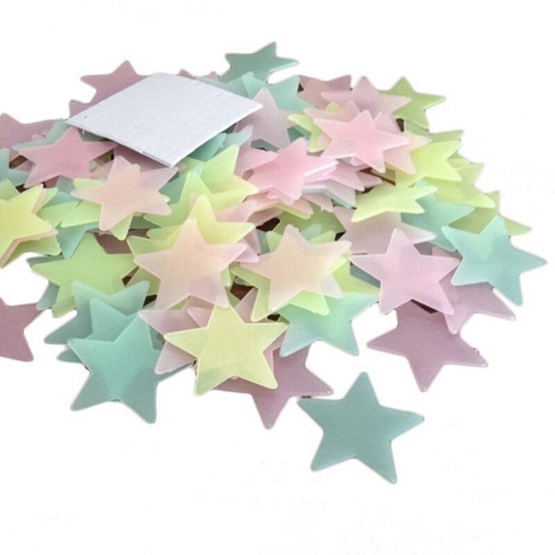 Pegatinas de pared para Estrellas luminosas, lote de 100 unidades de 3cm, pegatina de estrella fluorescente que brilla en la oscuridad, pegatinas para habitación de bebé, decoración de pared 3D para el hogar