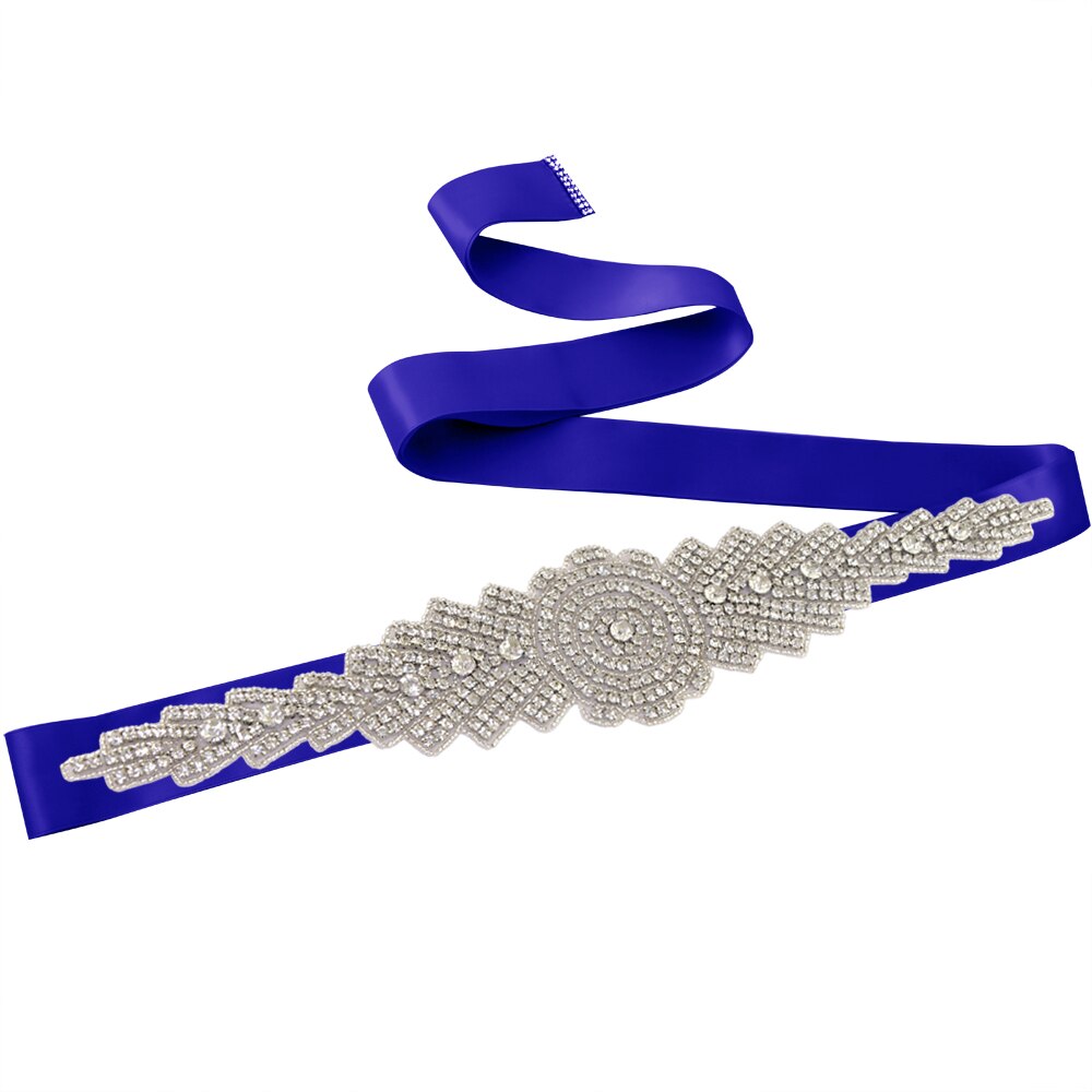 ZMS23 Wedding Dress Ivory Bride's Accessories Belt Bridemaid Brides Dresses Glitter Bridal Diamond Sash Women's Belts: royal blue
