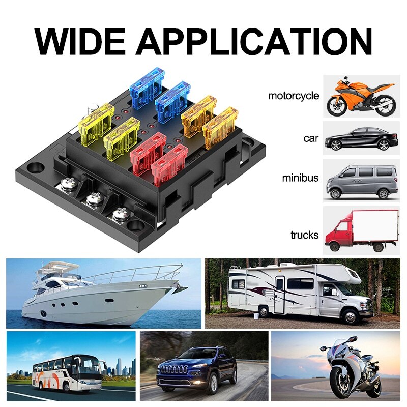 -6-Way Car Fuse Box 1 in 6 Out Car Fuse Box Universal Automative Fuse Box with Led Indicator for Car Boat Marine Caravan