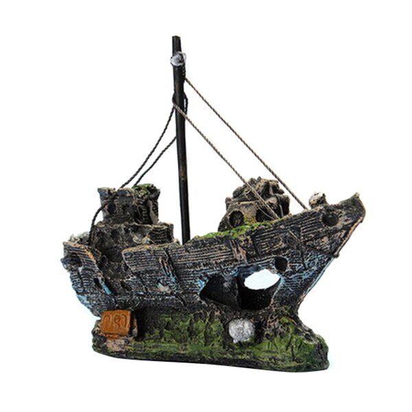 Ornamento de barco de resina de aquário pequeno paisagístico aquário pirata tanque de peixes barco ornamento artificial resina naufrágio navio pirata: a080 ship