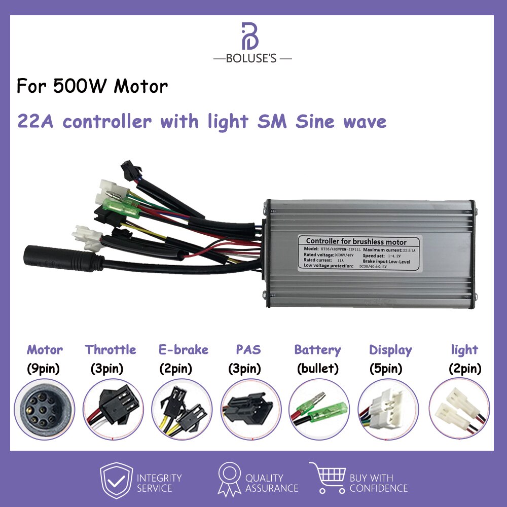 Ebike Controller Kt Sinus Controller Voor 250W-1000W Wiel Motor Controller Borstelloze Motor Controller Met Sm/waterdichte Stekker: KT-22A SM Sinewave