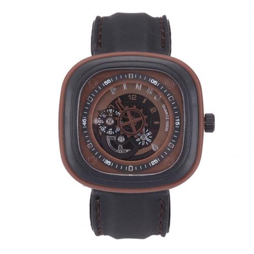 Sport Men's Watch Large Square Dial Silicone Strap Analog Quartz Wrist Watch Decor montre homme часы мужские наручные: Coffee