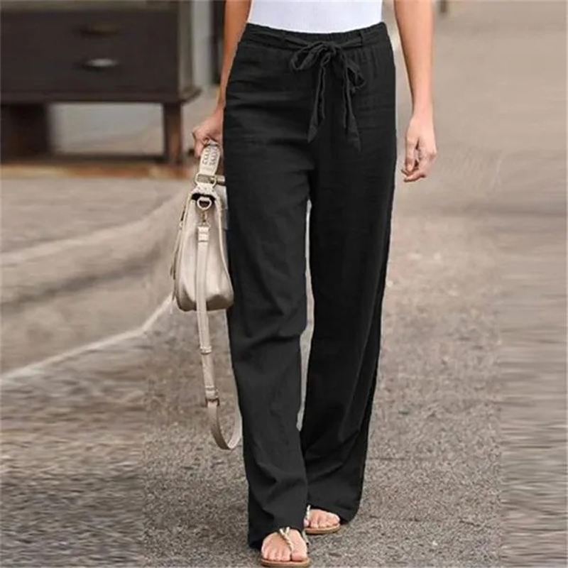 Summer Elastic Waist Women Cotton Linen Pants Hight Waist Ankle-length Oversized Loose Trousers Female Casual Solid Color Pants
