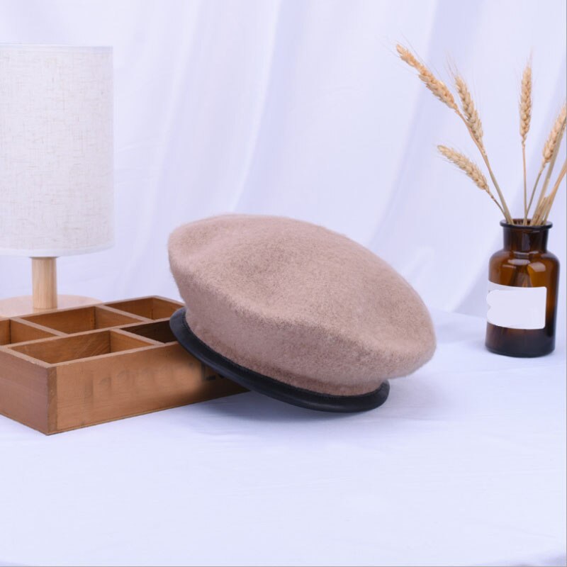 Ymsaid skóra francuski beret czapka czarna kobieta 100 wełna czuł malarze berety dla kobiet zima jesień czapka typu czapka bez daszka rozmiar 56-58cm