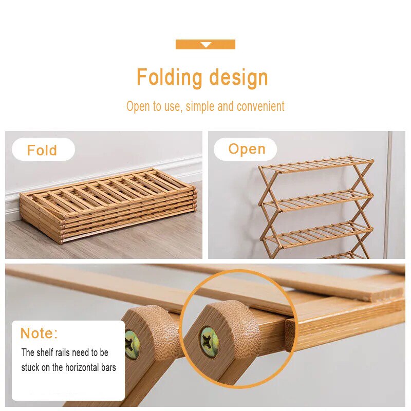 Shoe Rack Folding Multi-layer 3/4/5 Shoe Box Shelf Installation Free Shoe Cabinet Log Door Storage Rack Bamboo Shoe Cabinet