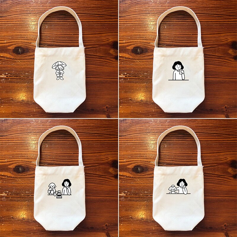 Eco-Friendly Beverage Bag Anti Cartoon Cute Teacup Set Hand Cup Cover Mug Wrap Coffee Milk Tea Small Bags Drinkware Canvas