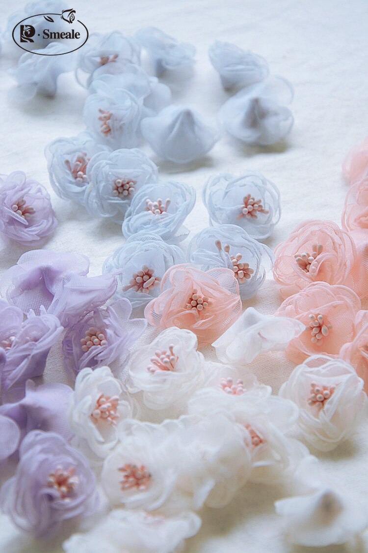 10 Stks/partij Handgemaakte Babykleertjes Organza 3D Kleine Bloemknop Mini Bloemen Jurk Hoofddeksels Oorbel Hoed Zak Diy Decoratie RS2884