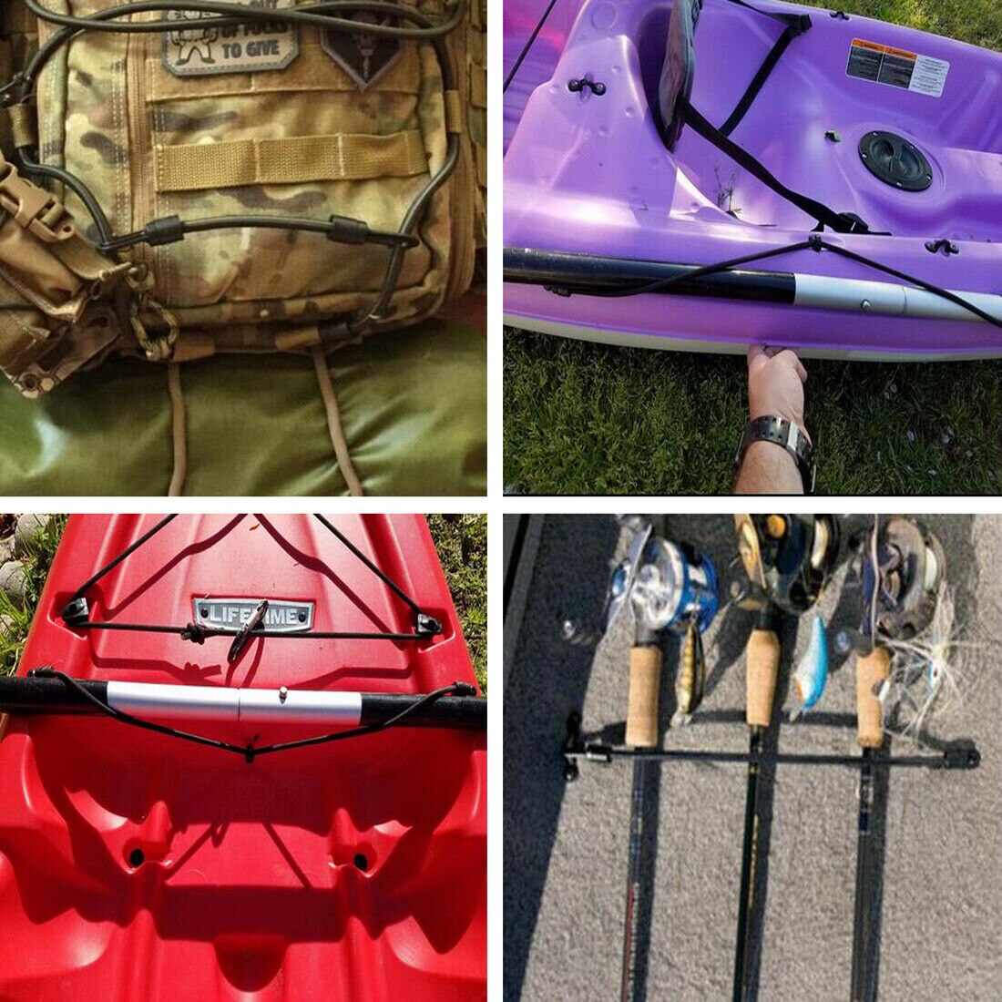 3x Bungee Rigging Deck Kit Paddle Rod Holders for Kayak Boat &amp; Marine Fishing