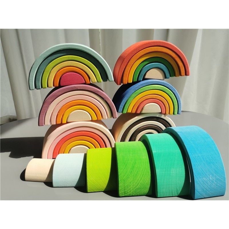 Baby Montessori Holz Spielzeug Regenbogen Verschachtelung Schalen Baswood 6 Schicht Bogen Hefter Blöcke Bäume