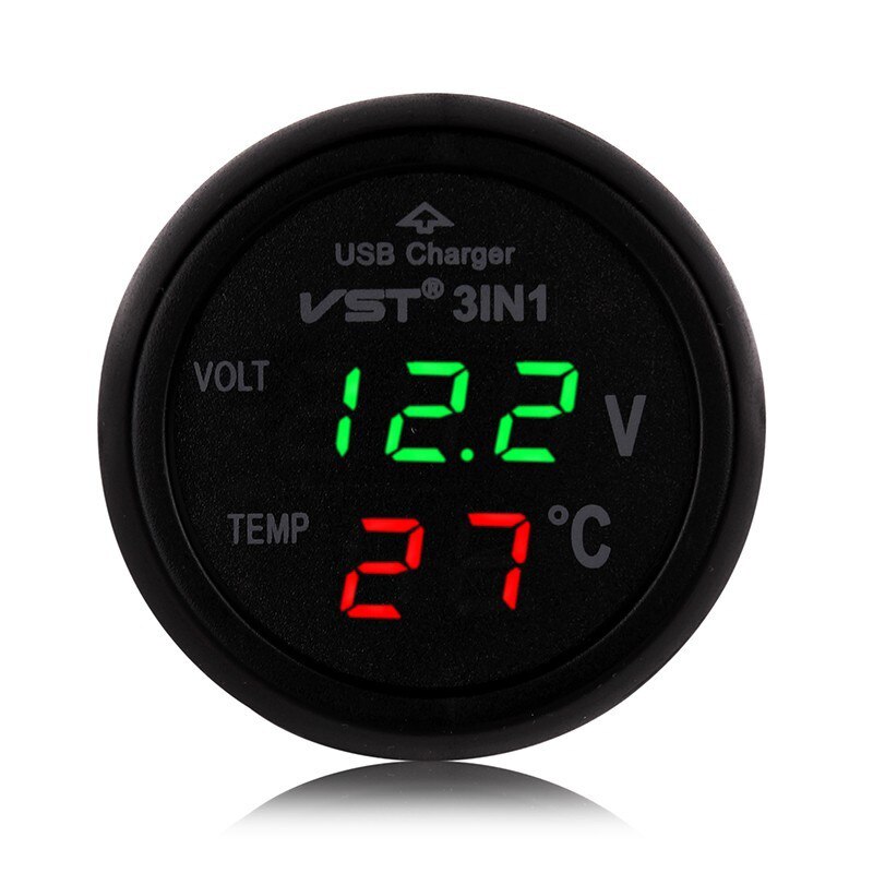 Universele 12V 24V Auto Volt Meter Auto Led Digitale Voltmeter Gauge Thermometer Usb Charger Voltmeter Sigarettenaansteker: green