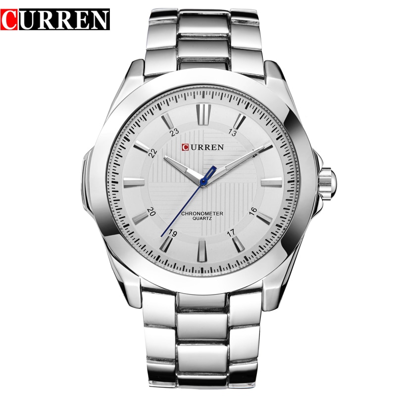 Merk curren eenvoudige wijzerplaat klassieke horloges volledig stalen quartz heren polshorloge zilveren klok reloj hombre