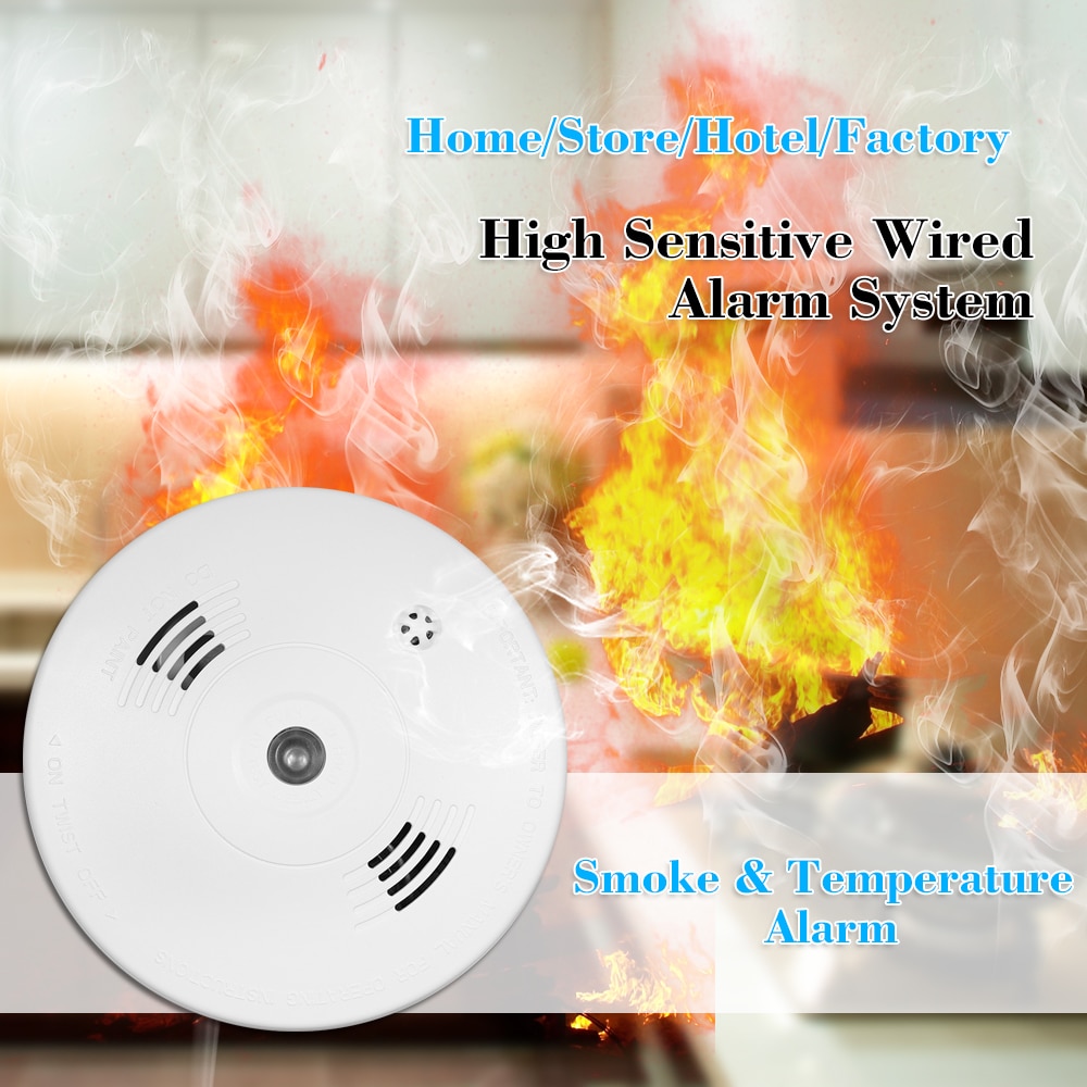 Wired Photoelectric Smoke Heat Detector High Sensitive Smoke Alarm Sensor Fire Alert Protection Anti Burning Connect Wired Zone