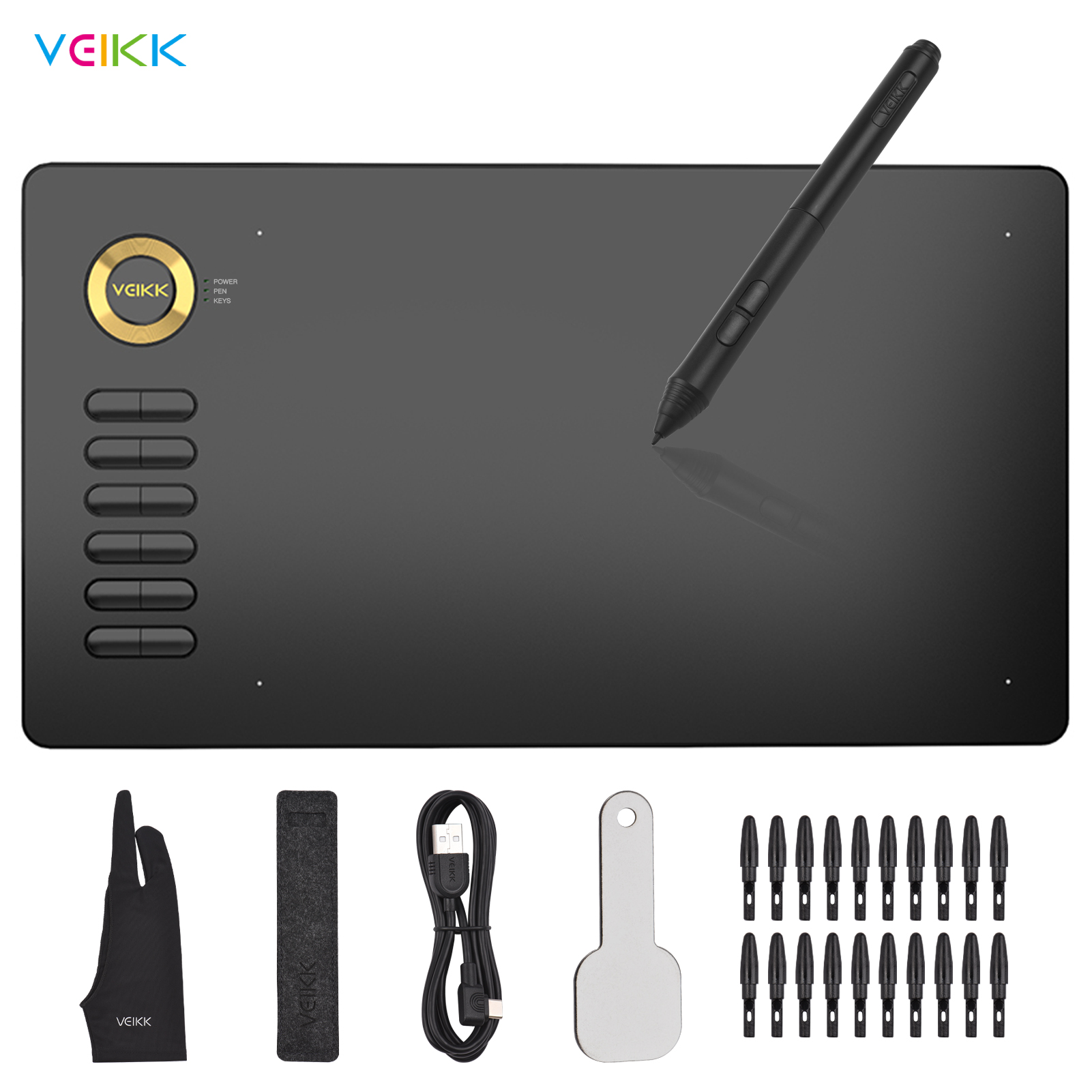 VEIKK – tablette graphique A15, 10x6 pouces, pour dessin Digital, avec stylet sans batterie, 8192 niveaux de sensibilité à la pression, compatible avec Windows, Mac et Android: Or