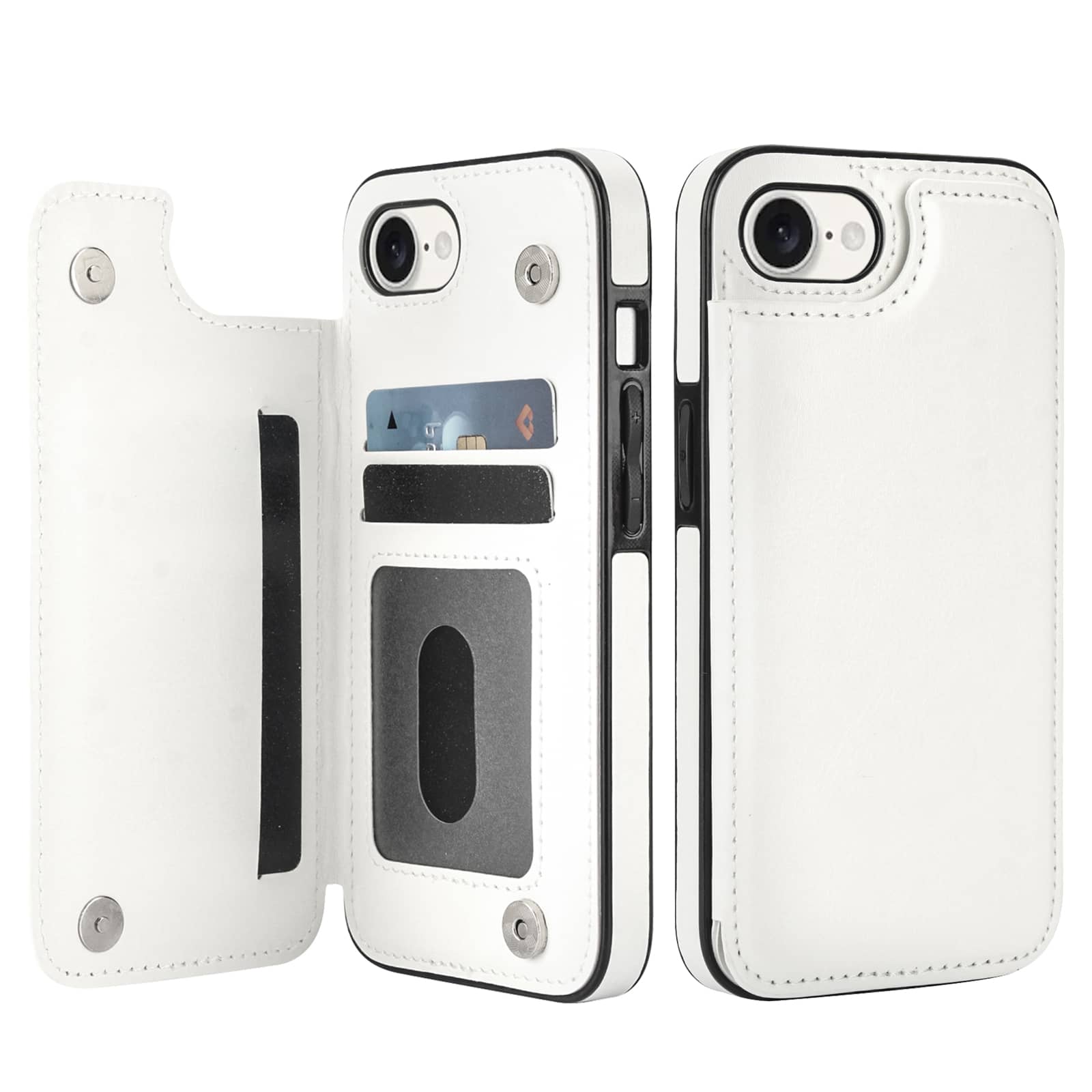 For iPhone 16e Wallet Case With Card Holder, PU Faux Leather Kickstand Card Slots,Double Magnetic Clasp Durable Cover: WHITE