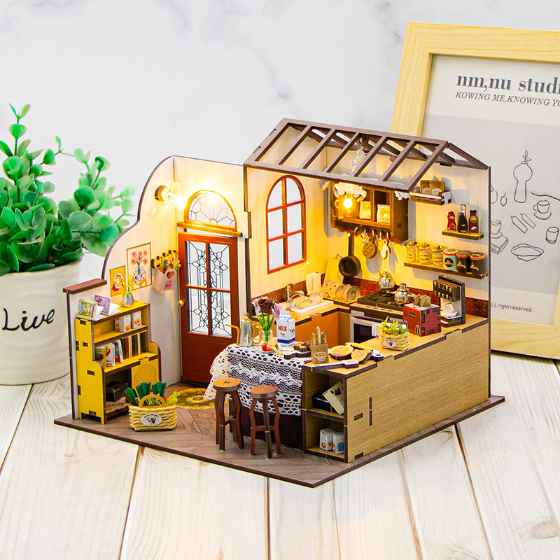 DIY 3D Bakkerij Poppenhuis Houten Miniatuur Poppenhuis Kit Meubels Modern Huis Model Speelgoed Kinderen Creatieve Meisje Verjaardagscadeautjes