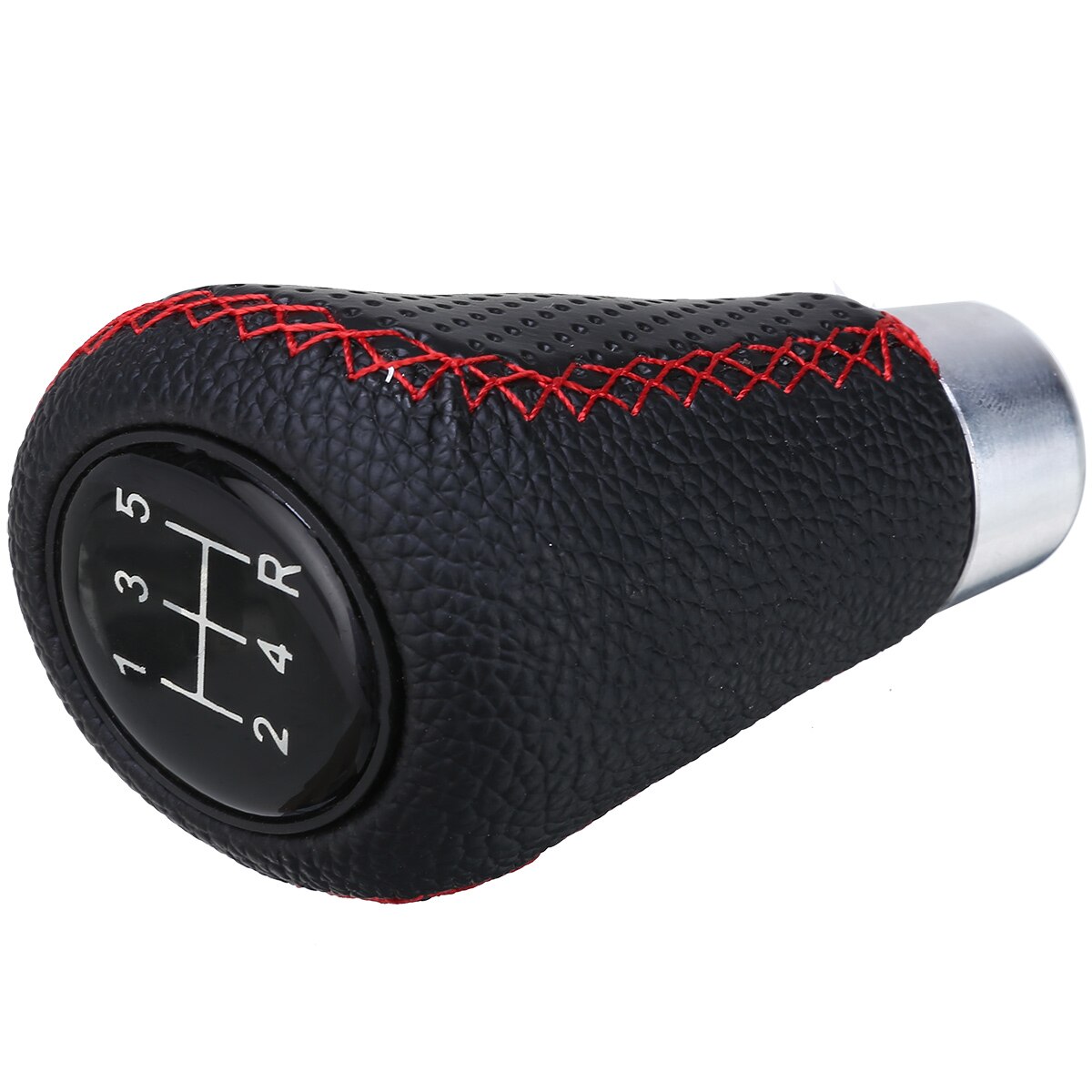 Universal 5 Speed Shift Knob Leather Red Stitch Car Gear Stick Shift Knob Lever Shift Knob Head Kit with Hoses Screws