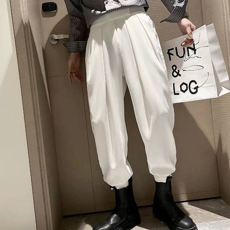 Pantalones de Velcro para hombre, botas Martin de tendencia, cintura elástica, pantalones casuales de gran tamaño, pantalones bombachos bonitos, Otoño e Invierno: XL / White