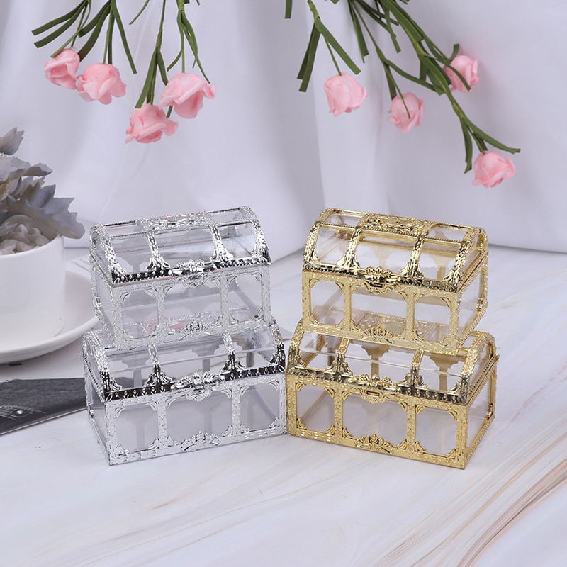 Boîte à bijoux, trésor du bibelot de l'organisateur Transparent Mini coffre de rangement pour la maison, objets de collection, maquillage de bureau en bonbons boîte à bijoux Pirate