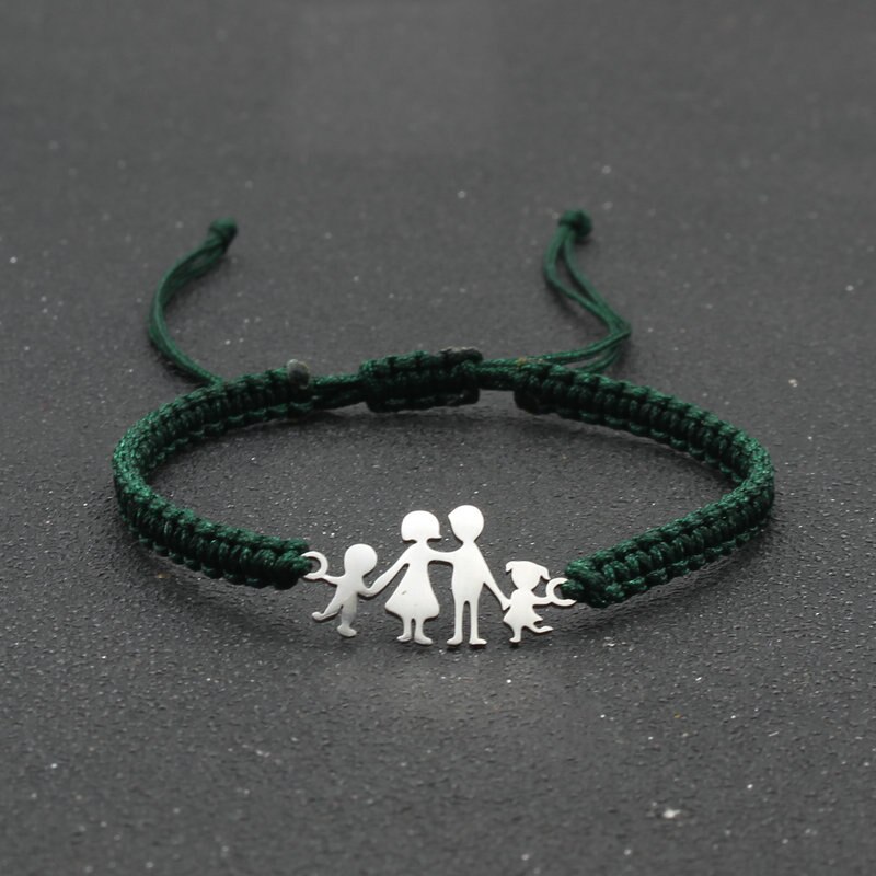 Lucky czerwony sznurek bransoletki dla rodziny tata mama córka syn pleciony ze stali nierdzewnej regulowany urok bransoletka kobiety mężczyźni biżuteria: Dark green