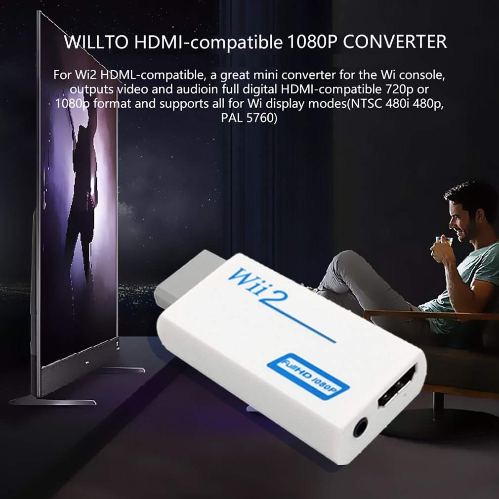 Full Hd Hdmi-Compatibel 1080P Converter Adapter Met 3.5 Mm Audio-uitgang Voor Wii 2 Wit