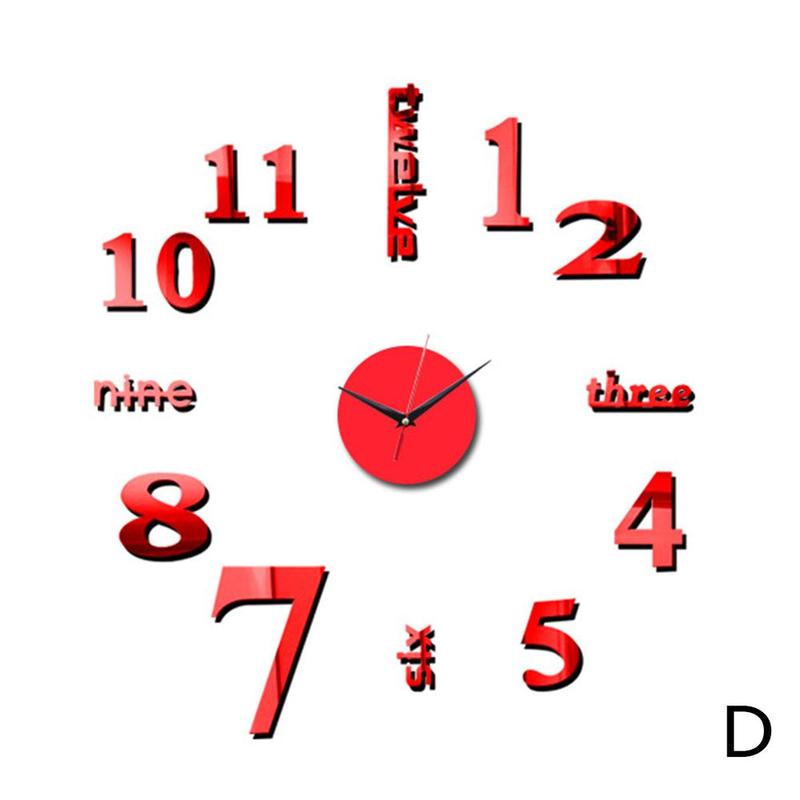 DIY Mirror Wall Clock Sticker Acrylic 3D Roman Numbers Art Watch Office Clocks Wall Home For Living Wall Room Clock Decals: D
