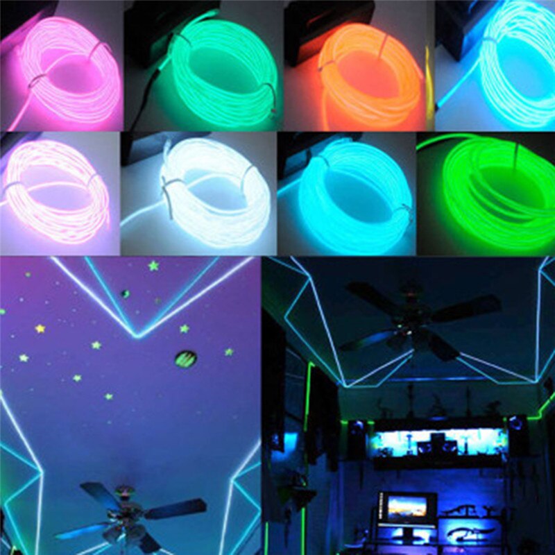 113cm Neon Light Glow EL Wire Rope Tape Cable Strip 3V LED Cold Lights Shoes Clothing Car Decorate Lamps