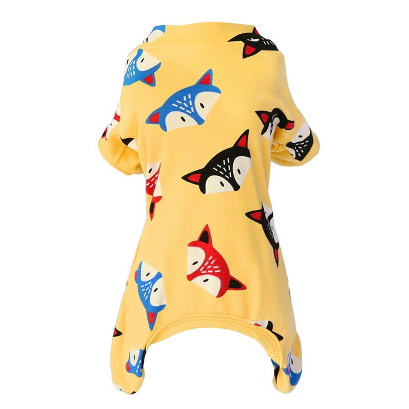 Pet Dogs Cute Pajamas Cat Clothes Puppy Jumpsuit For Chihuahua Pomeranian Dogs Print Clothes Newest: Yellow / M