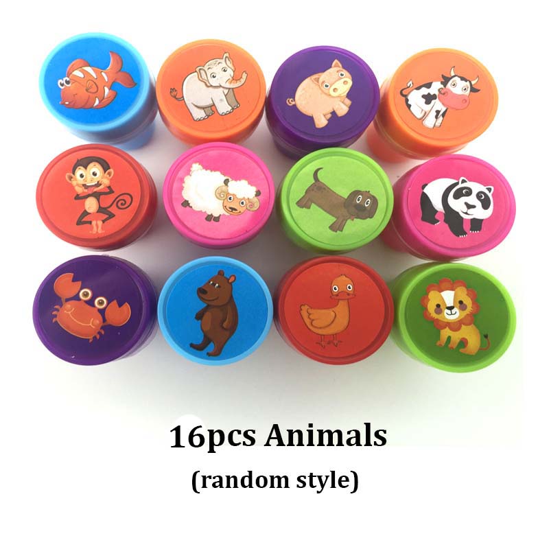 16 Stks/partij Kinderen Speelgoed Postzegels Cartoon Dieren Fruit Kids Seal Voor Scrapbooking Fotoalbum Decor Stamper Diy Stamper Speelgoed Zxh: 16pcs animals