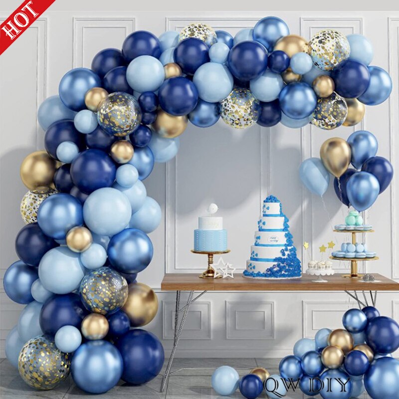 Navy Blue Gold Balloons Garland Kit Gold Confetti Kids Boys Adult Balloon Arch Birthday Baby Shower Wedding Party Decorations