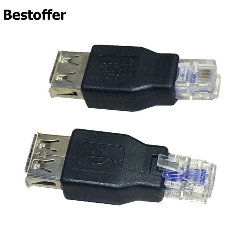2 Pieces USB 2.0 A Female to RJ11 RJ12 4PIN Network Male Adapter Converters Phone 6P4C Jack