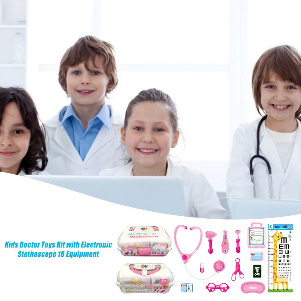 Kinderen Arts Speelgoed Kit Elektronische Stethoscoop 16 Apparatuur Met Opbergdoos Otoscoop Klinische Thermometer Dental Spiegel