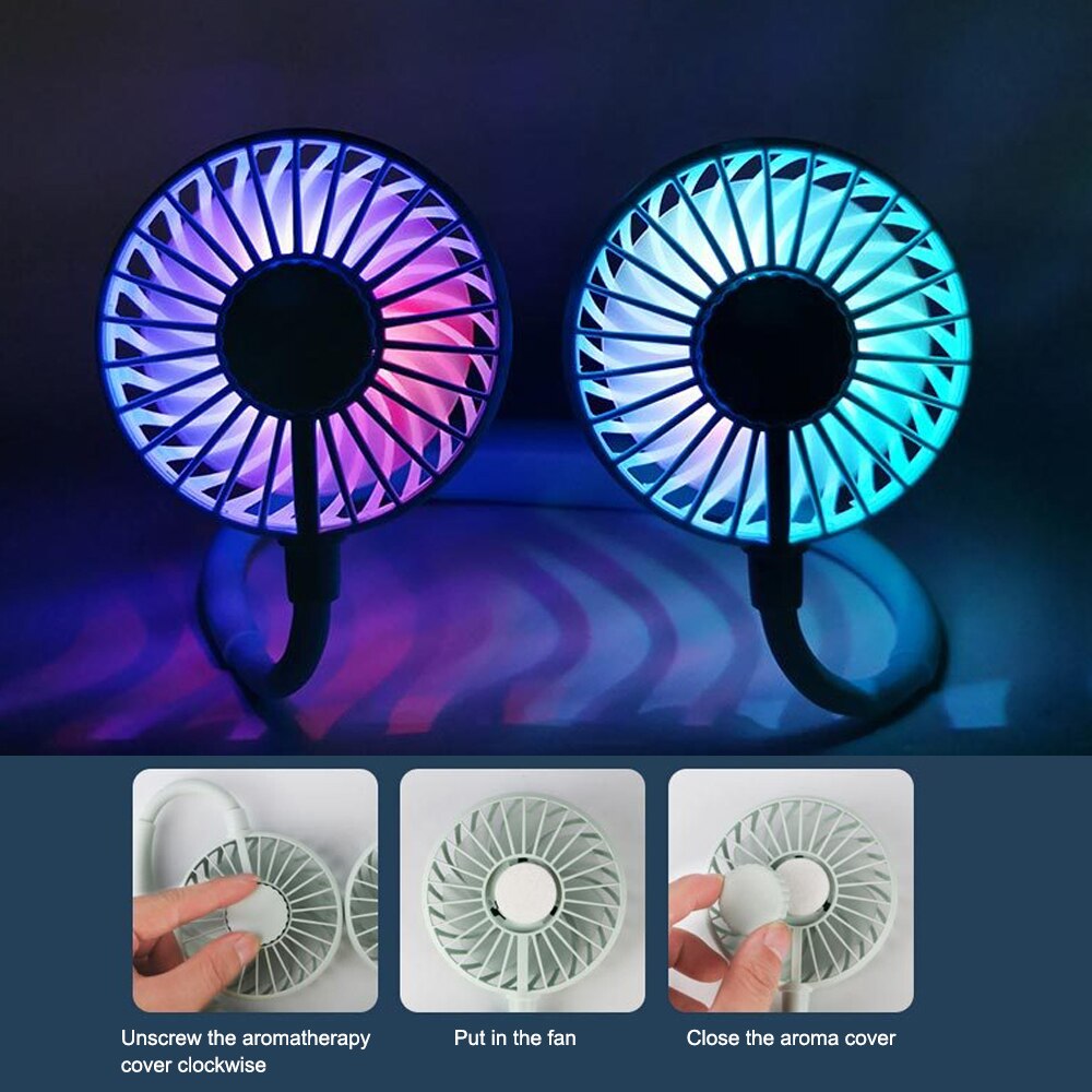 Justerbar 7 blad mini usb genopladelig ventilator bærbar hals sport fan halsbånd skrivebord hånd air fan conditioner til værelse
