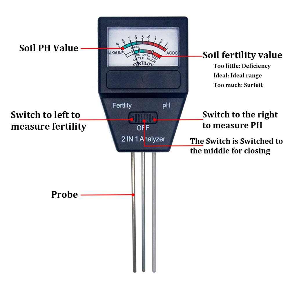 Soil PH Meter 2 in 1 Fertility Meter With 3 Probes Soil PH Tester Plant Fertile Measure Device Acidity Meter For Garden