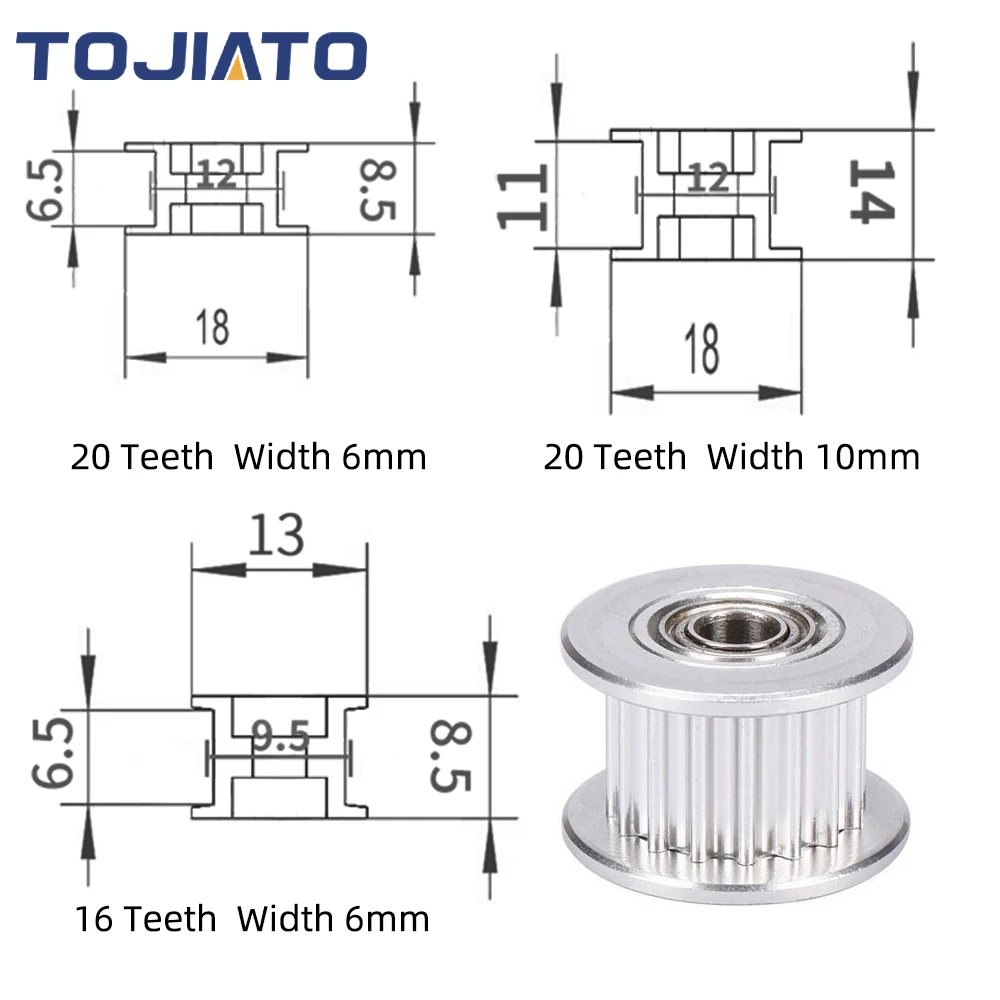 2/4/6pcs GT2 Idler Timing Pulley 16/20 Tooth Wheel Bore 3/5mm Aluminium Gear Teeth Width 6/10mm For Ender 3 CR10 Printer Reprap