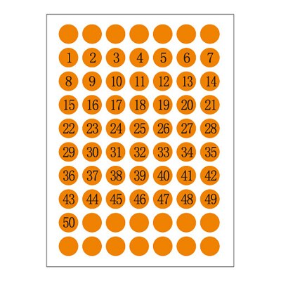 12 stks/partij Genummerde Sticker 1-50 Sequentiële Kleine 1cm Ronde Cirkel Nummer Label Opeenvolgende Voor Party: Orange