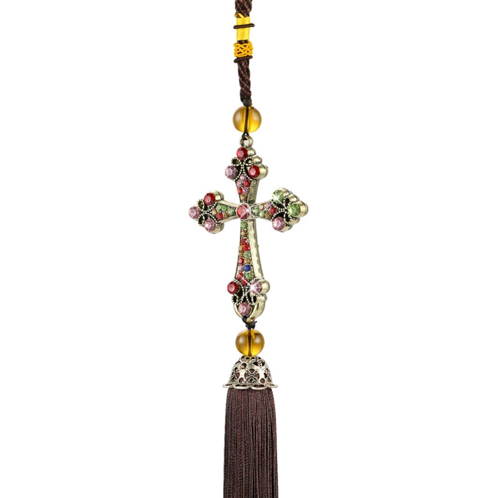 Auto Hanger Jesus Kruis Auto Achteruitkijkspiegel Opknoping Decoraties Strass Prachtige Kwastje Stijl Automobiles Auto Accessoires