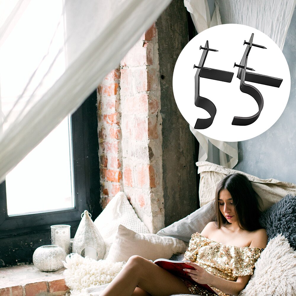 2pcs Bracket Hang Curtain Rod Holders Tap Right Into Window Frame Rod