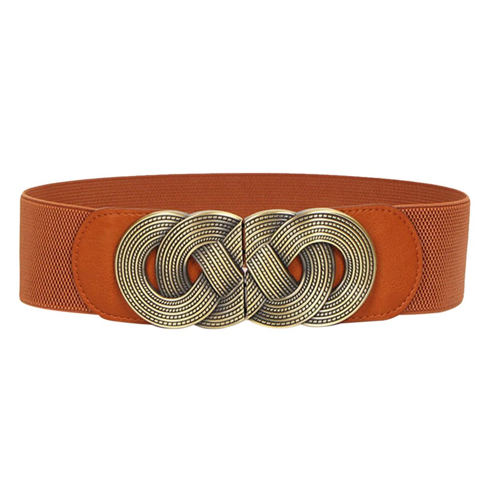 Luxe Dames Brede Riem Elastische Vintage Gesp Lederen Wide Mode Wilde Pin Gesp Vrouwen Riem Taille Afdichting Riem X208: Style 4-Brown