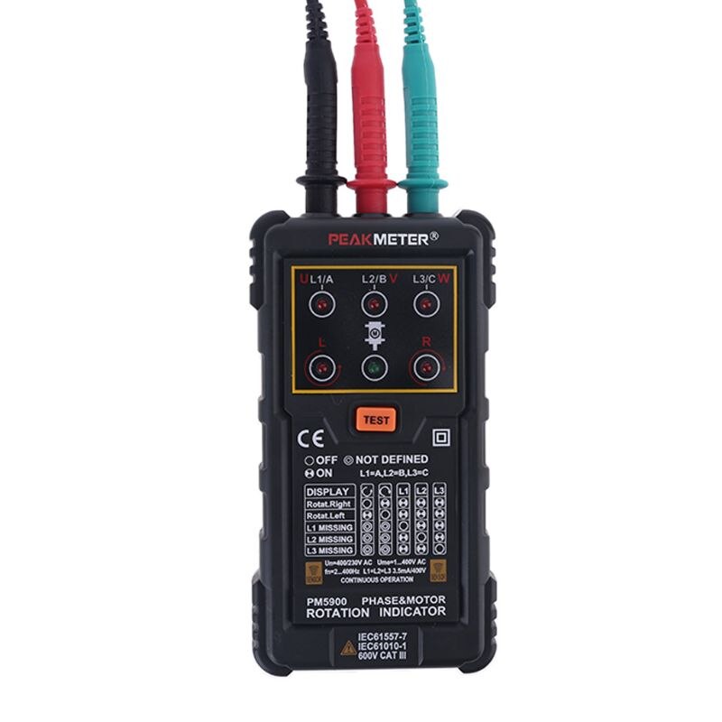 MS5900 120V-400VAC Three Phase Rotation Indicator Meter Phase Sequence Tester
