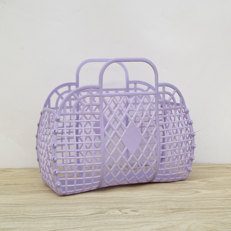 Bolsa de cesta de almacenamiento de plástico plegable, organizador de cosméticos de viaje abierto con de asas dobles, bolsa de playa para lavar a mano fácil de limpiar: Negro